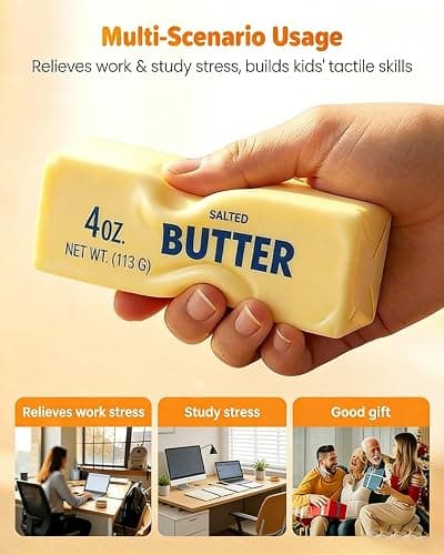 2026 New Upgrad Realistic Butter Squishy Squeeze Slow Rising Rebound Toys Stress Relief Soft Fidget Relaxation Tool for Adults Kids Sensory Gifts Party Favors Office Daily Use(S*1pc) thumbnail 3