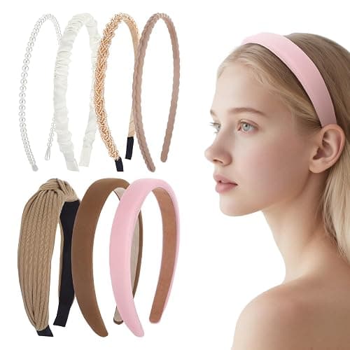 7 Stück Haarreifen Damen Set, Haarreif Braun, Breit Headband, Verschiedene Modelle, Perlen Stirnbänder, Vintage, Waldstil, Haarbänder Haar-Accessoires für Mädchen - Image 1