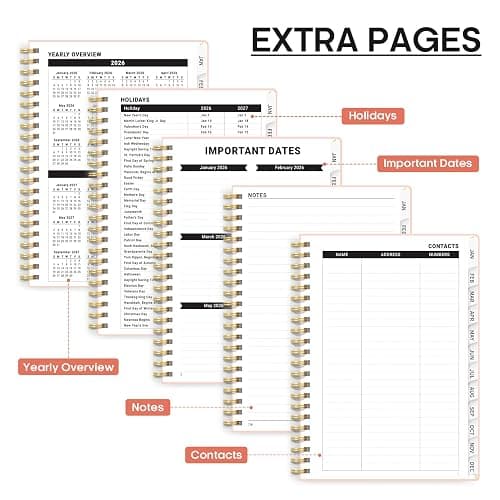 2026 Planner, Weekly and Monthly Calendar Planner, January 2026 - December 2026, Hardcover 2026 Calendar Planner Book with Tabs For Women & Men, Inner Pocket, Spiral Bound, Perfect for Office Home School Supplies - A5 (6.3" x 8.5"), Pink thumbnail 6