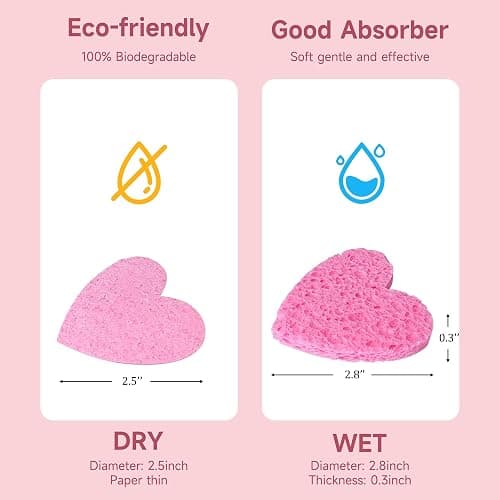 100 Count Compressed Facial Sponges 100% Natural Cellulose Eco-Friendly Makeup Sponges for Gentle Cleansing, Exfoliating & Stubborn Makeup Removal Travel for Women (pink) thumbnail 5