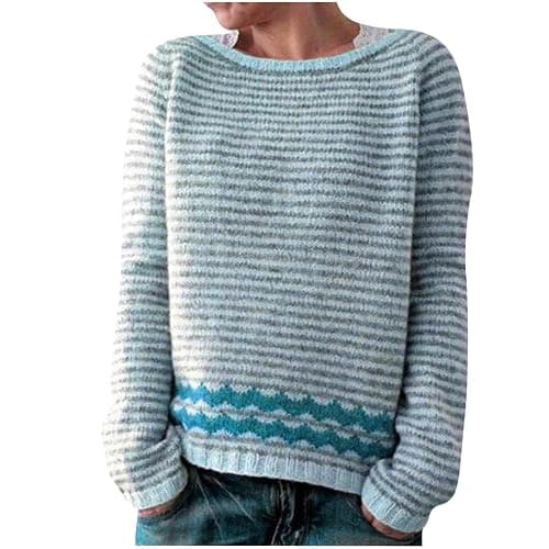 Womens Color Block Sweater Fuzzy Casual Chunky Warm Vintage Crewneck Thickened Knitted Pullover Sweater Trendy Outfit - Image 1