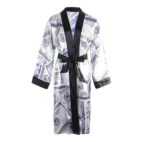 Andannby Women Money Print Silky Robes Long Sleeve Dollars Pattern Kimono Satin Robe Pjs Loungewear Sleepwear thumbnail 6