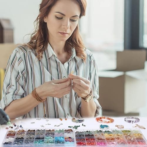 QUEFE 1800pcs 56 Colors Crystal Beads, Ring Making Kit, Gemstone Chip Beads Irregular Natural Stone with Jewelry Making Supplies for DIY Craft Bracelet Necklace Earrings, Craft Gifts thumbnail 2