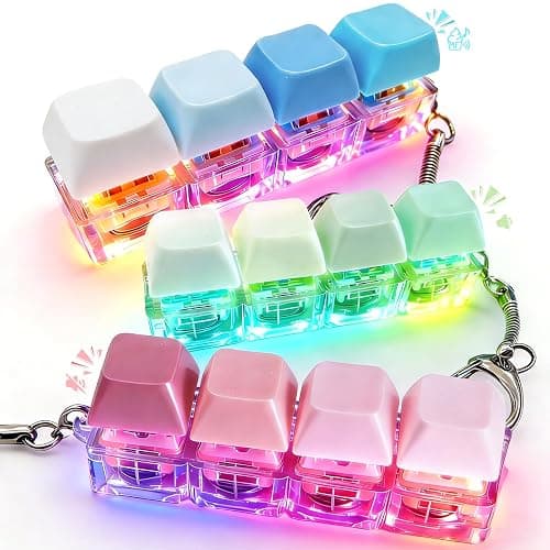 SOMAREM 3 Pcs Keyboard Fidget Toy - Clicky, Creamy & Silent Fidget Keyboard Clicker with Led Lights, 4 in 1 Keyboard Fidget Keychain Toys for Adults & Kids, Boost Focus & Stress Relief Fidget Gifts - Image 1