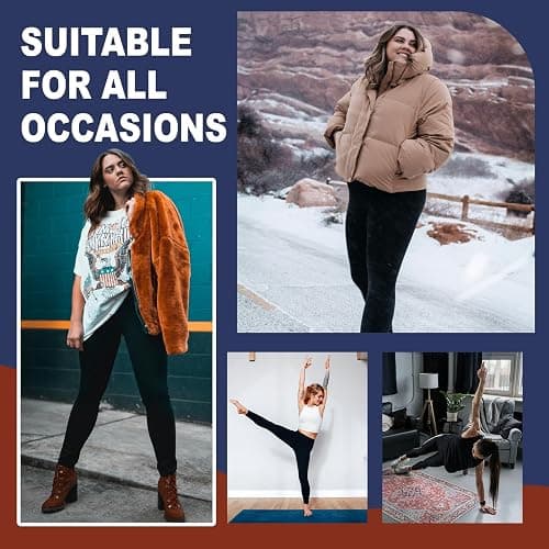 AMIYOYO Thermal Leggings Women with Pockets High Waist Fleece Lined Leggings Warm Winter Fur Yoga Pants Tummy Control Trousers Soft Stretchy Tights Workout Yoga Gym Running Black thumbnail 6