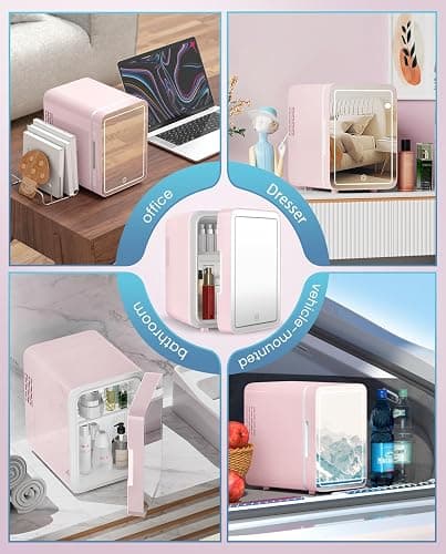 CUTIEWORLD Skincare Fridge with Dimmable LED Light Mirror, 4L Mini Fridge For Desktop, Travel or Cool & Heat, Makeup Fridge for Cosmetics, Skin Care and Food, Pink thumbnail 7