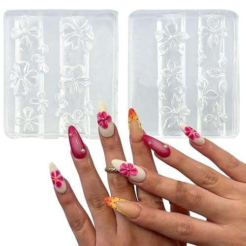 2 Pack 3D Floral Nail Art Silicone Molds, Hibiscus Flower Design Template for Resin Manicure, DIY Nail Decoration Supplies - Image 1