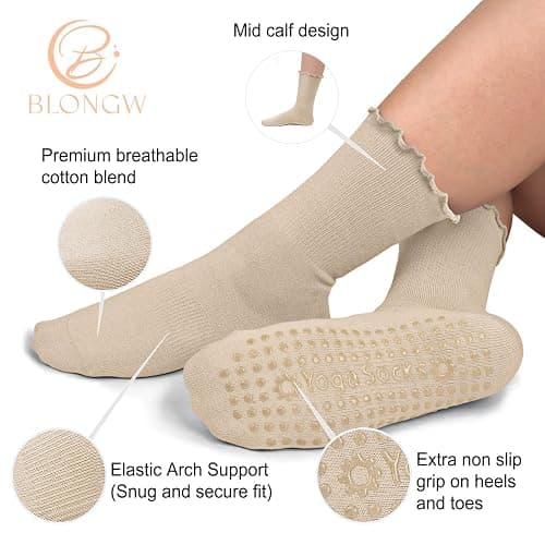 BLONGW Pilates Socks with Grips for Women, Non-Slip Yoga Athletic Socks for Barre Barefoot Workout Hospital thumbnail 3