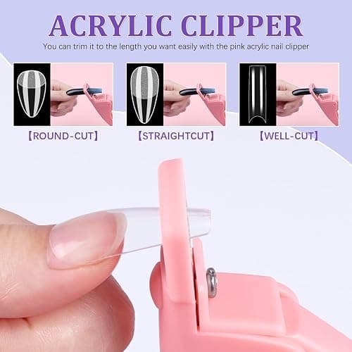 Short Fake Nail Tips Almond: 600Pcs Full Cover Nail Tips for Acrylic Nails Nail Extension Kit with Nail Glue Remover & Glue Acrylic False Nail Clippers Clear Nails Tip Art for Beginners DIY thumbnail 5