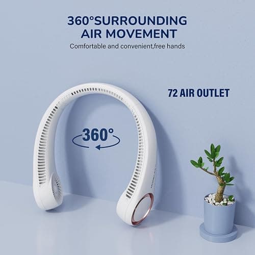 Portable Neck Fan Rechargeable, Personal Neck Cooling Fan, Hands Free Bladeless Fan, Ultra Quiet, 3 Speeds Adjustable Strong Wind, 4000 mAh Battery Operated, Gifts for Men Women Mom Dad, Small thumbnail 2