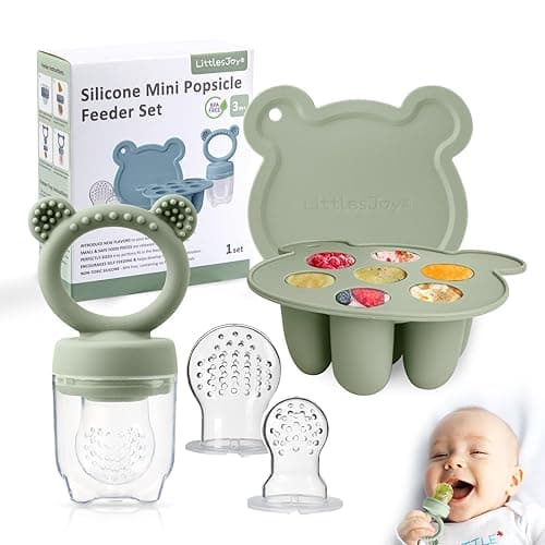 LittlesJoy Silicone Baby Fruit Feeder/Food Feeder Pacifier/Breastmilk Popsicle Molds for purees Baby teething relief teether for Baby Teething & Infant Self Feeding BPA Free - (Sage) - Sage thumbnail 9
