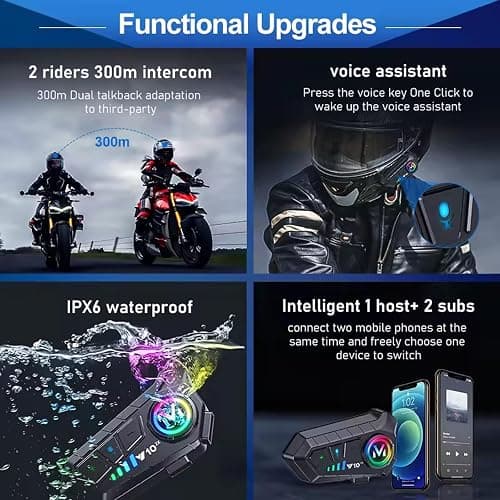 Motorcycle Helmet Bluetooth Intercom IP65 Waterproof Talk Noise Cancelling Dual Communication, 1000mAh Long-Lasting Battery, Helmet Talk Intercom Headset for Riders and Outdoor Adventures (2 Pack) thumbnail 8
