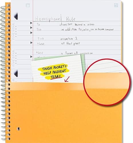 Five Star Spiral Notebook, 5 Subject, Wide Ruled Paper, 8" x 10-1/2", 200 Sheets, Fights Ink Bleed, Water Resistant Cover, Black (72045), Pack of 6 thumbnail 4