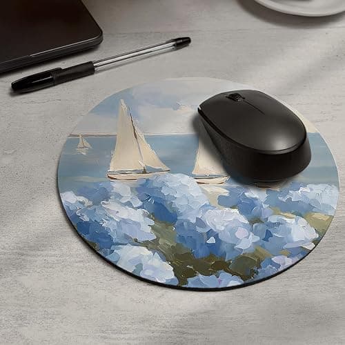 KDHTY Coastal Blue Hydrangea Light Blue Mousepad,Girly Floral Mouse Pad Aesthetic Desk Accessories,Summer Travel Mouse Pad with Non-Slip Rubber Base,Coastal Desk Accessories for Women,8.7x8.7 in thumbnail 2