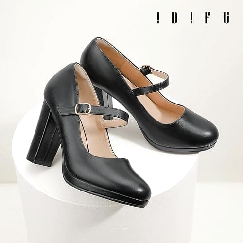 IDIFU IN4 Mary Jane Shoes Closed Toe Heels Platform High Chunky Block Heels Women's Pumps Comfortable Dress Shoes for Women Wedding Bridal Work Fashion Round Toe Pumps Shoes thumbnail 7