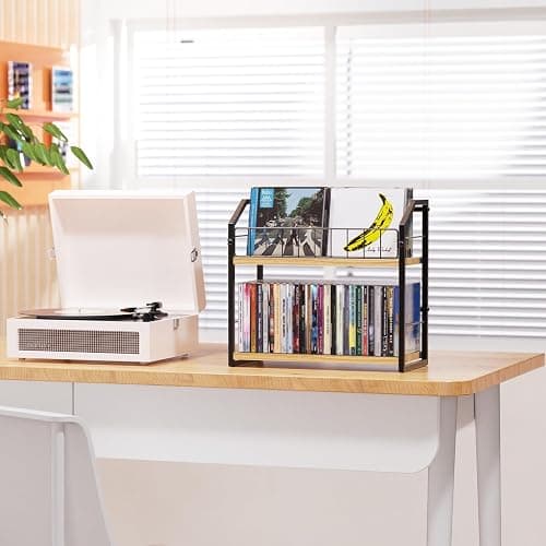 PAPAGIFTREE 2-Tier CD Holder, CD Storage Shelf for Display, CD Organizer with Dispay Top Shelf, Premium CD Rack for Home & Office, Holds Up to 60 Standard, Ideal for Music Enthusiasts (Yellow) thumbnail 6