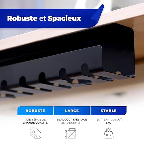 HOMEPROTEK Chemin de Cable Management Bureau pour Une Gestion de câbles ordonnée - Goulotte Passe Cable Bureau Durable - Kit Câble Management Haute Qualité avec Installation Facile (x2 Noir) thumbnail 3
