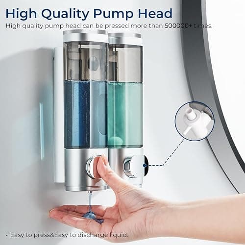 Modunful Shower Dispenser - 2 Chamber No Drill Mounted Shampoo & Conditioner Dispenser for Bathroom (Silver) - Silver 2 Chamber thumbnail 4