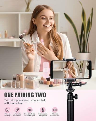 Wireless Lavalier Microphone for Android/iPhone/Computer/Laptop, Wireless Mic for iPhone 13 14 15 16 17 with Noise Reduction Chip, Mini Microphone for Recording Podcast YouTube, TikTok(2 Pack) thumbnail 2