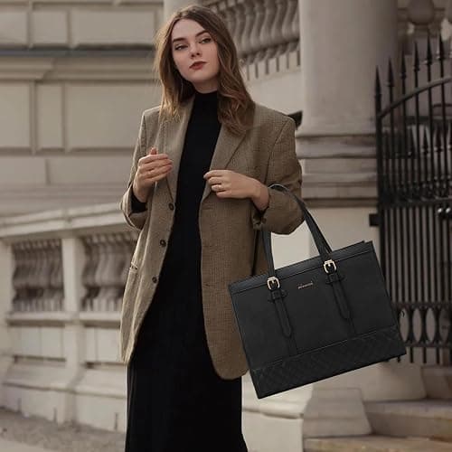 LOVEVOOK Laptop Bag for Women 15.6 inch Canvas Laptop Tote Bag, Large Capacity Work Bag with Clutch Purse, Computer Bag Office Business Briefcase, Casual Handbag for Travel College Teacher School thumbnail 3