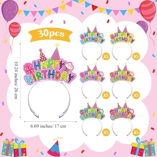 Yunsailing Happy Birthday Headbands Bulk Birthday Crowns for Kids Classroom Family Celebrate Birth Party Decoration thumbnail 2