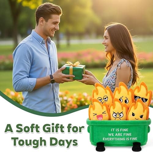Dalycro Emotional Dumpster Plush – Funny Dumpster Desk Accessories with 6 Fire Plushies, Cute Stuffed Doll Gift for Women Coworkers Office Decor (Green) thumbnail 6