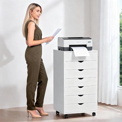 Simple Deluxe 7 Drawer Chest Mobile Storage Cabinets Wooden Dresser with Wheels Room Organization Furniture for Office, Pure White thumbnail 2