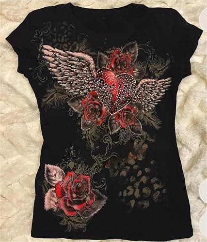 Emo Grunge Top Short Sleeve Y2k Shirts Vintage Streetwear Tops Women 2000s Fashion thumbnail 6