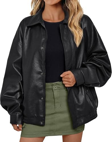 AUTOMET Women's Oversized Leather Jackets Faux Suede 2025 Fall Zip Up Motorcycle Coats Blazer Jackets for Women Outfits - Image 1