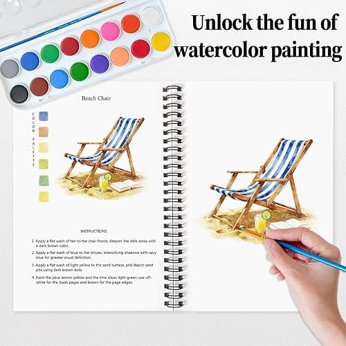 SLWBZ Watercolor Workbooks Coloring Book, Beginner Friendly Painting Kit, Detailed Steps, Creative Exploration Watercolor Book with Paint Set for Adults Teens (Holiday, With paint) thumbnail 2