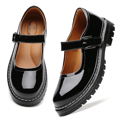 Mary Jane Shoes Women Platform Non-Slip Classics Round Toe Ankle Strap Comfort Casual Oxford Dress Work Mary Jane Flat Shoes thumbnail 4