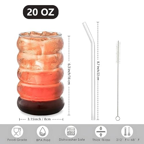 Ework4U 4 Pcs 20oz Drinking Glasses Set with Straws, Cute Iced Coffee Glass Cups, Iced Coffee Tumblers, Thick Drinking Jars for Smoothie, Boba Milk Tea, Ideal for Gift, with Straw Brush thumbnail 3