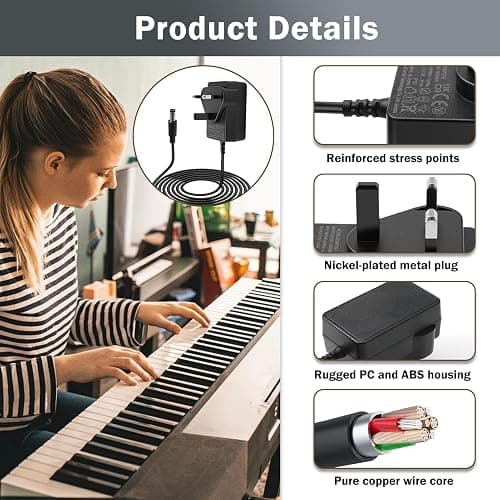 12V Power Adapter for Yamaha Keyboard, piano keyboard charger for yamaha DC/AC 12V 2A Power Supply Charger for PSR DGX YPG YPT DD, EZ, P Series Electronic Piano, 1.5m Cable thumbnail 4