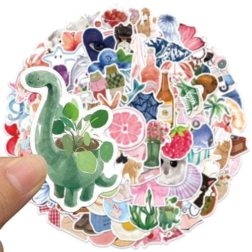 Lot de 100 autocollants esthétiques aquarelle, autocollants en vinyle, mignons et girly, pour bagages, scrapbooking, skateboard, guitare, bouteille d'eau, cadeau pour adolescentes, enfants et filles. thumbnail 6
