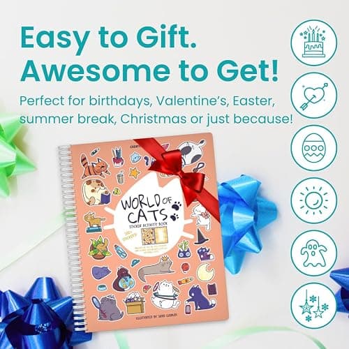 Cupkin Cat Sticker Book Activity for Kids, Toddler Airplane Travel Essentials, 300+ Kitten Stickers for Kids + 8 Scenes + Coloring Book Pages, Cat Lover Gift, Children's Crafts Ages 2-8 thumbnail 7