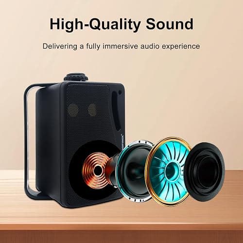 STUDIOFINIX Outdoor Bluetooth Speakers -3.5 Inch Pair 3-Way 200W,Wall Mount Waterproof Marine Speakers,Heavy Duty Grill, Suitable for Home, Boat, Patio, Indoor Outdoor Use （Black） thumbnail 3
