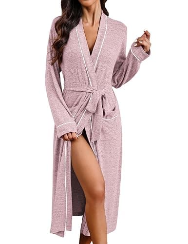 Ekouaer Womens Robe Long Bathrobe Lightweight Soft Knit Kimono Robes Ladies Casual Sleepwear S-3XL - Image 1
