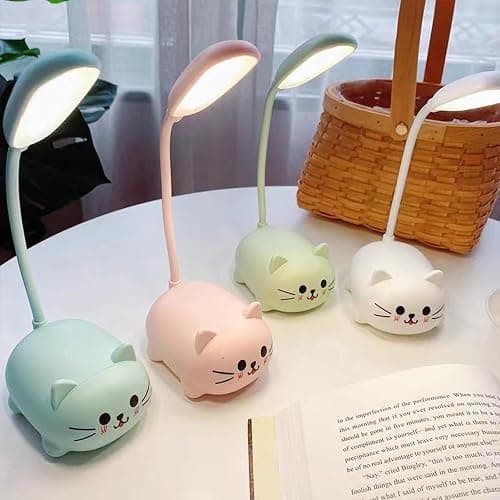 Neioaas LED Desk Lamp for Kids, Cute Cat Lamp USB Rechargeable Reading Light,Portable LED Table Light, Flexible Gooseneck Eye-Care Cartoons Small Desk Lamp Girls Gifts (Blue) thumbnail 4