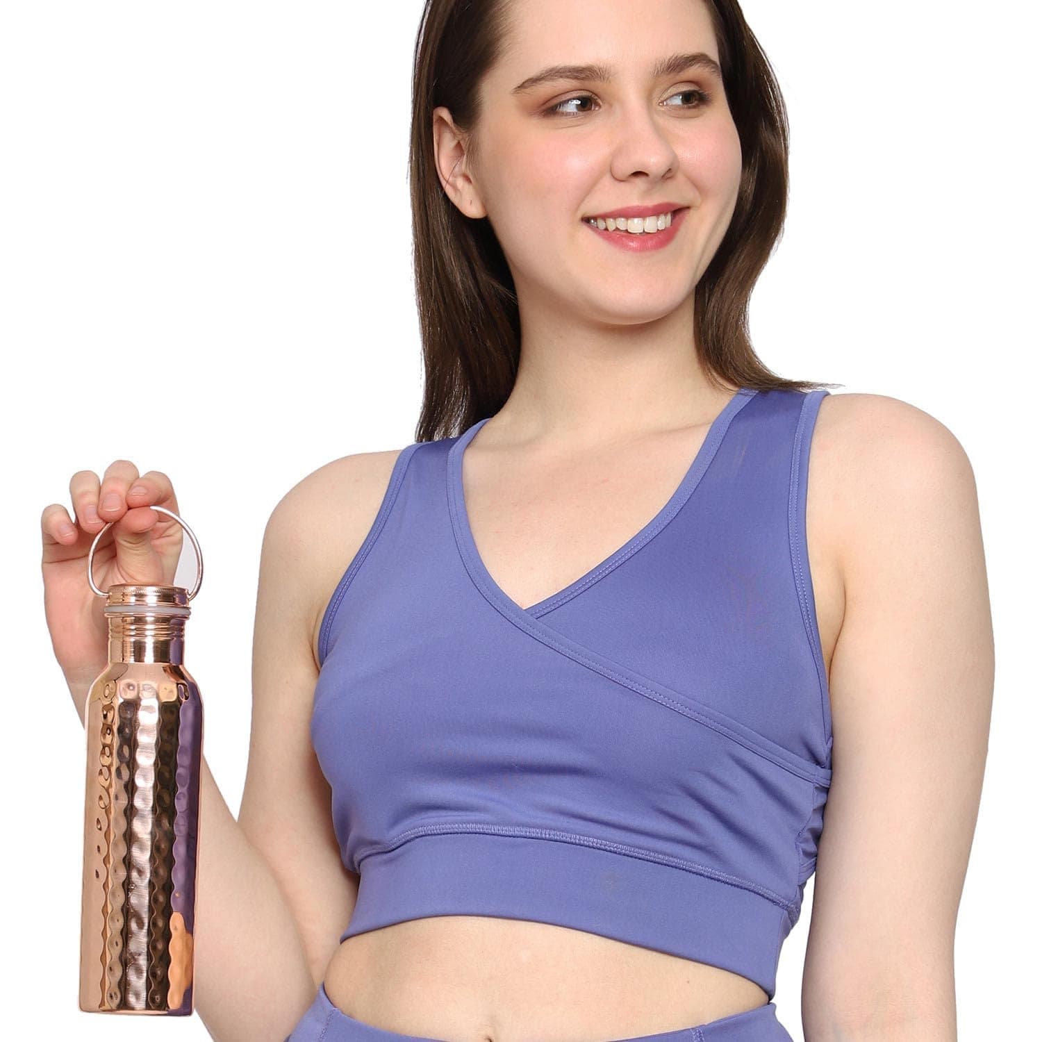 HealthGoodsAU - Pure Copper (99.74%) Hammered Water Bottle with Carrying Handle | Leakproof Seamless Water Bottle for Ayurvedic Benefits 600 Ml (20.28 Fluid Ounce) thumbnail 6