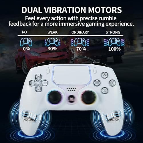 NBCP Wired PS5 Controller - Gaming Controller for PlayStation 5, PS4, PC/Steam, Turbo & Linear Hall-effect Trigger, Dual Vibration, 3.5mm Audio Jack - White thumbnail 4