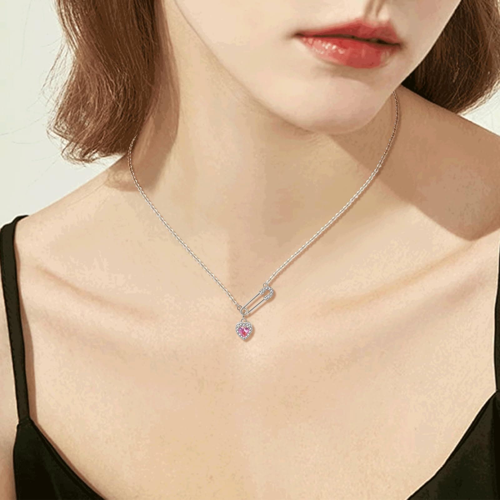 925 Sterling Silver Safety Pin Necklace Heart Pendant Necklace Choker Necklace For Women Paper Clip Pendant Fashion Jewelry thumbnail 2