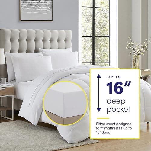 Sweet Home Collection 7 Piece Comforter Set Bag Solid Color All Season Soft Down Alternative Blanket & Luxurious Microfiber Bed Sheets, White, Queen thumbnail 2