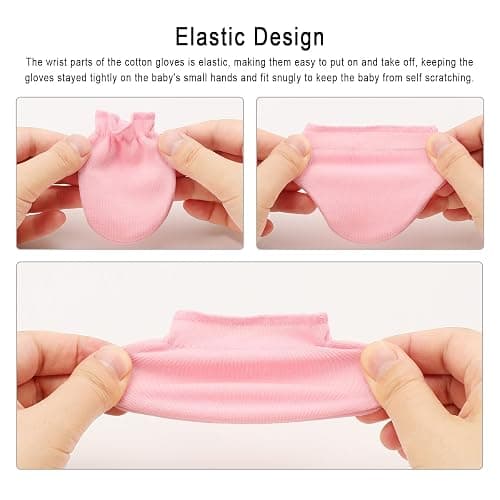 BQUBO Newborn Infant Toddler Mittens No Scratch Cotton Elastic Wrist Gloves Hypoallergenic for 0-6 Months Baby Boys Girls thumbnail 7