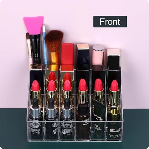 MOSIKER Lipstick Organizer,Small Clear Plastic Compact Lip Gloss Chapstick Perfume Sample Mascara Holder with 24 Slots thumbnail 7