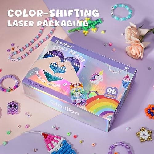 Gionlion 96 Colors 3550 Pcs Pony Beads Bracelet Making Kit, 5 Boxes Friendship Bracelet Kit with Letter Beads 6x9mm Rainbow Kandi Bead for Bracelets Jewelry Keychain Making Kit, Crafts Gifts for Kids thumbnail 5