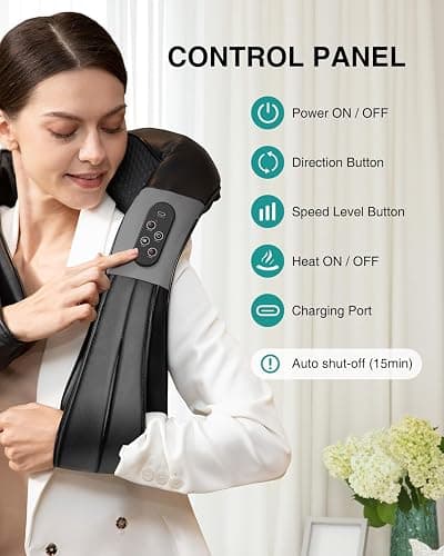 Nekteck Neck Back Massager with Heat, Cordless Shiatsu Shoulder Massager for Pain Relief Deep Tissue, Electric 3D Kneading Massage Pillow for Body Muscle, Gifts for Men Women Dad Mom thumbnail 4