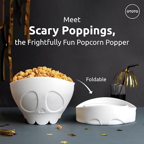 OTOTO New Scary Poppings Microwave Popcorn Popper - Gothic Popcorn Microwave Popper, Silicone Microwave Popcorn, Collapsible Bowl Popcorn Bowls, Halloween Goth Accessories Goth Gifts (White) thumbnail 3