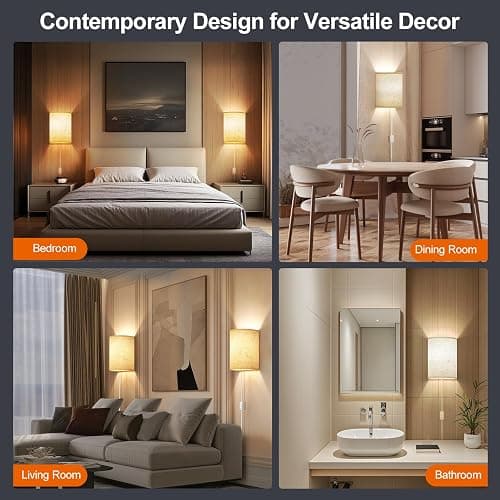 Plug in Wall Sconces Set of Two: Wall Lights with On/Off Switch - Stepless Color Temperature Wall Mount Lamps - Fabric Linen Wall Sconce for Bedroom Living Room & Hallway- Indoor Corded Wall Sconces thumbnail 6
