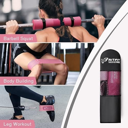 RitFit 7 Pcs Barbell Squat Pad Set, with Resistance Band, 2 Safety Straps, 2 Gym Ankle Straps & Carry Bag, Upgraded Neck & Shoulder Protective Pad Support for Squats, Lunges & Hip Thrust (Pink/Black) thumbnail 6