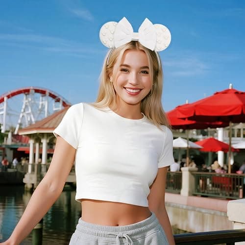 JIAHANG Velvet Mouse Ears Headband with Beads, White Hair Bow Hairband with Pearls, Party Decoration Headwear Hair Accessories for Women Girls thumbnail 5